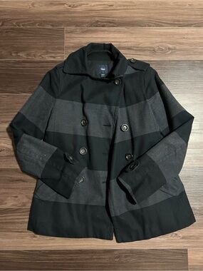 GAP Black and Charcoal Striped Peacoat